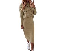 Robe en Tricot Femme 2 Pièces Ensembles Uni Manches Longues Pullover Haut et Jupe Tricoté Pull à Col Roulé Robe Tricotée Loungewear Aotumne Hiver Midi Robe 2 Pièce
