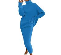 Robe en Tricot Femme 2 Pièces Ensembles Uni Manches Longues Pullover Haut et Jupe Tricoté Pull à Col Roulé Robe Tricotée Combinaisons Aotumne Hiver Midi Robe Chaude