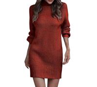 Robe en tricot pour femme avec col roulé - Pull en tricot pour femme - Col haut - Col montant - Manches longues - Coupe ajustée - Robe décontractée - Couleur unie - Tricotée - Robe d'hiver