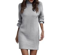 Robe en tricot pour femme avec col roulé - Pull en tricot pour femme - Col haut - Col montant - Manches longues - Coupe ajustée - Robe décontractée - Couleur unie - Tricotée - Robe d'hiver
