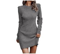 Robe en tricot pour femme - Robe midi - Col rond - Robe en tricot chaud - Pull long - Robe d'hiver - Mini robe unie - Robe longue en laine - Robe pull élégante moulante, O gris clair, S