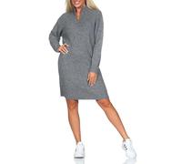 Robe en Tricot pour Femmes col Montant Manches Ballon Coupe Ample Fermeture éclair, Couleurs:Gris-foncé, Taille:XL