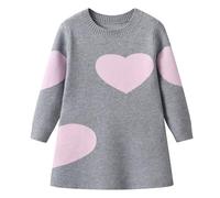 Robe en tricot pour fille avec motif cœur pour enfants élégante et confortable - Pour tous les jours - Pour les sorties de loisirs - 4 à 14 ans, gris, 5-6 ans