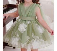 Robe en tulle verte brodée pour bébé fille avec châle, robe de demoiselle d'honneur princesse pour mariage, anniversaire, fête, robe sans manches pour vacances, convenant pour toutes les saisons, robe