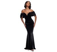 Robe en velours femme Goddiva Off The Shoulder Deep Plunge Maxi Noir 42