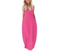Robe en viscose pour femme - La jupe longue en patchwork solide pour femme avec col rond et manches longues est tendance et confortable - Robe pour femme bordeaux, Rose, L