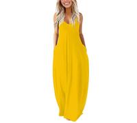 Robe en viscose pour femme - La jupe longue en patchwork solide pour femme avec col rond et manches longues est tendance et confortable - Robe pour femme bordeaux, jaune, 4XL
