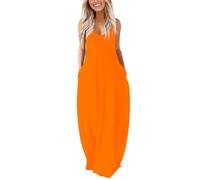 Robe en viscose pour femme - La jupe longue en patchwork solide pour femme avec col rond et manches longues est tendance et confortable - Robe pour femme bordeaux, Orange, XL