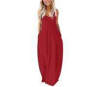 Robe en viscose pour femme - La jupe longue en patchwork solide pour femme avec col rond et manches longues est tendance et confortable - Robe pour femme bordeaux, rouge, 4XL