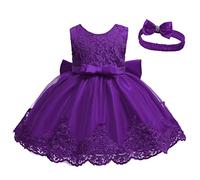 Robe Enfant - Bébé Filles Dentelle Bowknot Princesse Mariage Formel Tutu Robe + Bandeau Ensemble Vêtements Caractéristiques (Purple 12-18 Months)