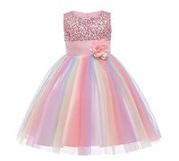 Robe Enfant Fille 2-10 ans Robe Petite Fille D'Honneur Robe Princesse Fille Robe Anniversaire Robe Cérémonie Enfant Robe Soiree Fille sans Manches Robe à Paillettes Robe Cocktail Robe en Tulle