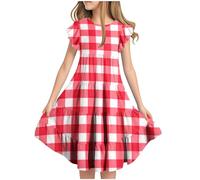Robe Enfant Fille élégant col à Volants Imprimé Robe Tunique Enfants Filles Chic et Elegant Léger Fluide Casual Soirée Ceremonie Vacances Robes d'été légère Dress de Plage Pas Cher 6-15 ans