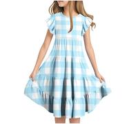Robe Enfant Fille élégant col à Volants Imprimé Robe Tunique Enfants Filles Chic et Elegant Léger Fluide Casual Soirée Ceremonie Vacances Robes d'été légère Dress de Plage Pas Cher 6-15 ans