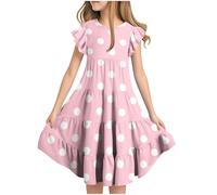Robe Enfant Fille élégant col à Volants Imprimé Robe Tunique Enfants Filles Chic et Elegant Léger Fluide Casual Soirée Ceremonie Vacances Robes d'été légère Dress de Plage Pas Cher 6-15 ans