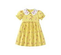 Robe Enfant Fille été Dentelle Manches Courtes Coupe A Line Volant pour 2-7 Ans Tenue décontractée Swing(Yellow #6, 7-8 Years)