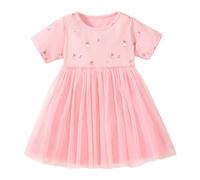Robe Enfant Fille été Dentelle Manches Courtes Coupe A Line Volant pour 2-7 Ans Tenue décontractée Swing(6-7 Years)