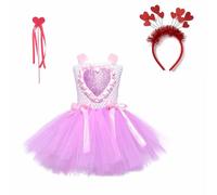Robe Enfant Fille été Modèle de Coeur- Robes de Princesse en Tulle - Robe Maxi pour Fille Printemps sans Manches - Robes Filles pour La Fête Anniversaire Mariage - Dress de Fête 2025