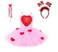 Robe Enfant Fille été Modèle de Coeur- Robes de Princesse en Tulle - Robe Maxi pour Fille Printemps sans Manches - Robes Filles pour La Fête Anniversaire Mariage - Dress de Fête 2025