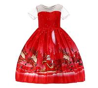 Robe Enfant Fille Noel - Christmas Enfant Deguis Ceremonie Fête Noël Robe Princesse Fille Chic Et Elegant Mignon Dessin Animé Lettre Cadeau de Noël Ceremonie 2-7 Ans