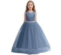 Robe Enfant Fille - Robe de Concours de beauté en Satin pour Filles Tenue de Bal de d'année avec nœud et Perles idéale pour Occasions Scolaires et Loisirs