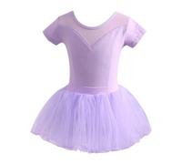 Robe Enfant FilleRobe de Danse pour Fille Tutu Justaucorps Manches Courtes Jupe Ensemble Pratique Ballet Jazz récital Costume Tout-Petits Tenue Spectacle (Purple, 7-8 Years)