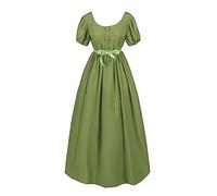 Robe Enfant FilleRobe Médiévale Grande Taille pour Filles avec Manches Bouffantes et Ceinture Empire Style Régence Élégant (Green, 16-17 Years)