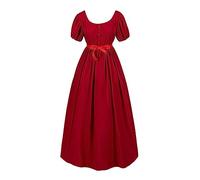 Robe Enfant FilleRobe Médiévale Grande Taille pour Filles avec Manches Bouffantes et Ceinture Empire Style Régence Élégant (Red, 16-17 Years)