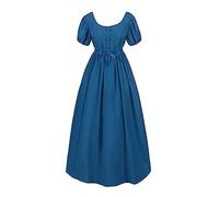 Robe Enfant FilleRobe Médiévale Grande Taille pour Filles avec Manches Bouffantes et Ceinture Empire Style Régence Élégant (Blue, 16-17 Years)