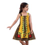 Robe Enfant FilleRobe Princesse Africaine pour Fille Style Traditionnel Ankara Élégante sans Manches Bretelles Enfant Bas Âge Cérémonie (Yellow, 3 Years)