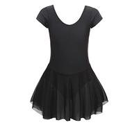 Robe Enfant FilleRobe Princesse pour Fille Vêtement Gymnastique Printemps Été en Coton Solide Manches Courtes Confortable Mignon (Black, 3-4 Years)