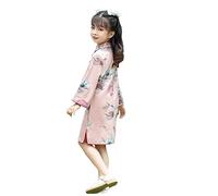 Robe Enfant Manches Longues Cheongsam Performance Printemps Fille Rétro Tang Robe Fille Ethnique Style Velours Fille, Rose, 4-5 ans