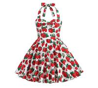 Robe Enfant - Robe À Bretelles Trapèze À Col Licou pour Filles Style Imprimé Fruits (Watermelon Red 4-5 Years)