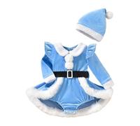 Robe EnfantBarboteuse bébé Fille avec Bonnet Polaire Manches Longues Tenue Nouveau-né vêtement Naissance Doux Confortable élégant (Blue, 12-18 Months)