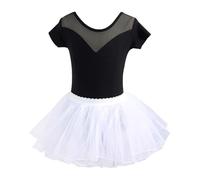 Robe EnfantRobe de Danse pour Fille Tutu Justaucorps Manches Courtes Jupe Ensemble Pratique Ballet Jazz récital Costume Tout-Petits Tenue Spectacle (Black, 9-10 Years)