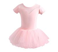 Robe EnfantRobe de Danse pour Fille Tutu Justaucorps Manches Courtes Jupe Ensemble Pratique Ballet Jazz récital Costume Tout-Petits Tenue Spectacle (7-8 Years)