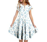 Robe EnfantRobe Fille Estivale imprimée Fleurs pour Occasions décontractées Plage et Piscine vêtement Enfant Confortable Loisirs extérieurs âge 4 à 15 Ans (White, 8-9 Years)