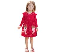 Robe EnfantRobe Fille Motif Personnage animé Manches Longues Tenue fête Hiver vêtement Quotidien Confortable journée spéciale école Maison Sortie Saison Froide (Red, 6)