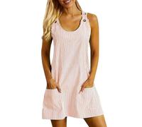 Robe Ete Femme à Rayures, Robe De Plage Femme sans Manches avec Boutons Bretelles Col en U Mini Décontracté Classiques Simple Comfortable Chic Et Élégants De Tous Les Jours Passe-Partout Dress