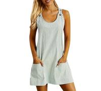 Robe Ete Femme à Rayures- Robe De Plage sans Manches avec Boutons Bretelles Col en U Mini Décontracté Classiques Simple Comfortable Chic Et Élégants De Tous Les Jours Passe-Partout Dress