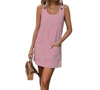 Robe Ete Femme à Rayures- Robe De Plage sans Manches avec Boutons Bretelles Col en U Mini Décontracté Classiques Simple Comfortable Chic Et Élégants De Tous Les Jours Passe-Partout Dress