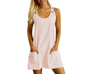Robe Ete Femme à Rayures- Robe De Plage sans Manches avec Boutons Bretelles Col en U Mini Décontracté Classiques Simple Comfortable Chic Et Élégants De Tous Les Jours Passe-Partout Dress