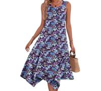 Robe Été Femme Chic Grande Taille Robe de Plage Tunique D Ete Casual Boheme Bohème D'Été Droite Ample Fleurie Fluide Décontractée pour Femme Midi Mi Longue Robes Femmes D Été Mi-Longues Violet XXL