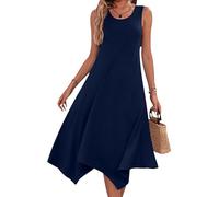 Robe Été Femme Chic Grande Taille Robe de Plage Tunique D Ete Casual Boheme Bohème D'Été Droite Ample Fleurie Fluide Décontractée pour Femme Midi Mi Longue Robes Femmes D Été Mi-Longues Marine XL