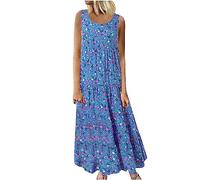 Robe ete Femme Coton et Lin Robes Grande Taille Décontractée été Robe Ample Robe de Travail Chic et Elegant Décontractée Robes de Soie Robes Décontracté Chic Manches Longues Grande Taille Maxi Dress