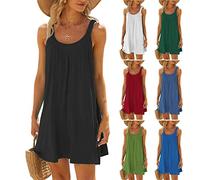 robe ete femme courte à bretelles larges fluide robe de plage sans manches chic et elegant ample qui cache le ventre ronde mini robes femmes d été soldes decontractée uni summer dress (Black, L)
