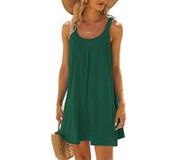 robe ete femme courte à bretelles larges fluide robe de plage sans manches chic et elegant ample qui cache le ventre ronde mini robes femmes d été soldes decontractée uni summer dress (Green, L)