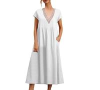 Robe Ete Femme Courte-Robe EuropéEnne en Dentelle De Couleur Unie, Col en V, sans Manches, Ample, en Coton Et Lin, avec Poches, 2026