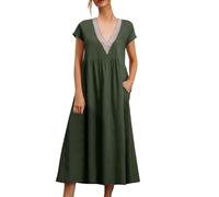 Robe Ete Femme Courte-Robe EuropéEnne en Dentelle De Couleur Unie, Col en V, sans Manches, Ample, en Coton Et Lin, avec Poches, 2026