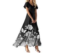 Robe Ete Femme Djellaba Longue Plage Pute Manche 3/4 Robe Longue Noire Femme Viscose Fluide Été De Bal Promo Morgan Mere La Mariee (A27,L)