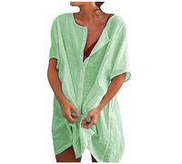 Robe Ete Femme éLéGante Et DéContractéE Robe D'éTé Col en V BoutonnéE Manches Courtes Mi-Longues Robes Couleur Unie LâChe Robes Grande Taille Ample Tunique Casual T-Shirt Dress S-2Xl